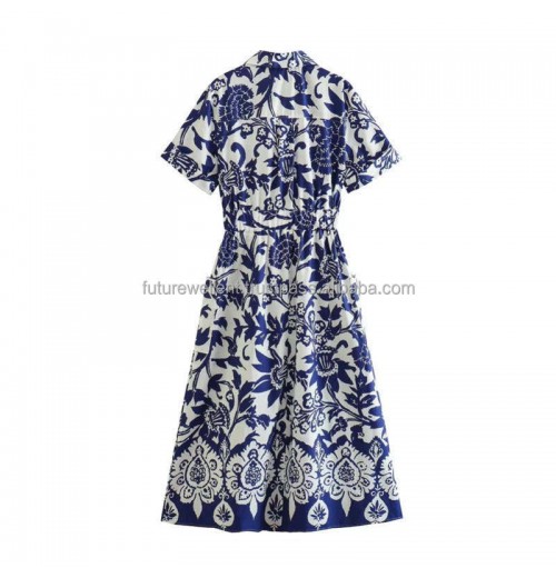 New Women's Clothing Foreign Style Fashion Retro Print Shirt Midi Dress Women Wholesale Price Customised Colour Best Quality