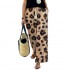 Hot selling Womens Leopard Trousers Pants Drawstring High Waist Wide Leg Ladies Casual Loose Pants For Women