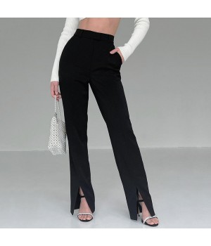 2022 wholesale vendor women clothing slit solid black slim fashion new design casual ladies pants trousers